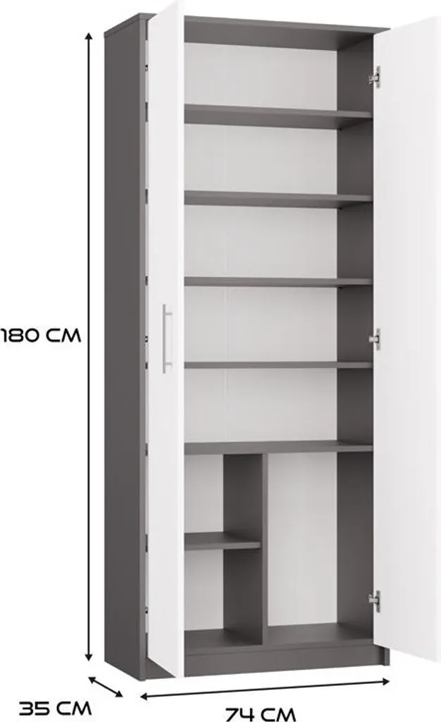 Bibliothèque de bureau RAINER bicolore anthracite blanc en bois robuste - 13