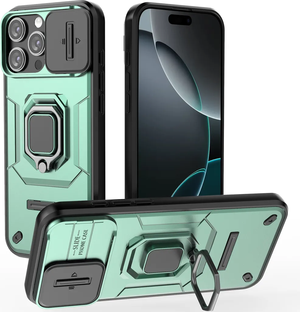 Cover Per IPhone 16E Con Supporto Invisibile 360° E Anello Girevole – Protezione Militare Antiurto, Bordo TPU, Nero