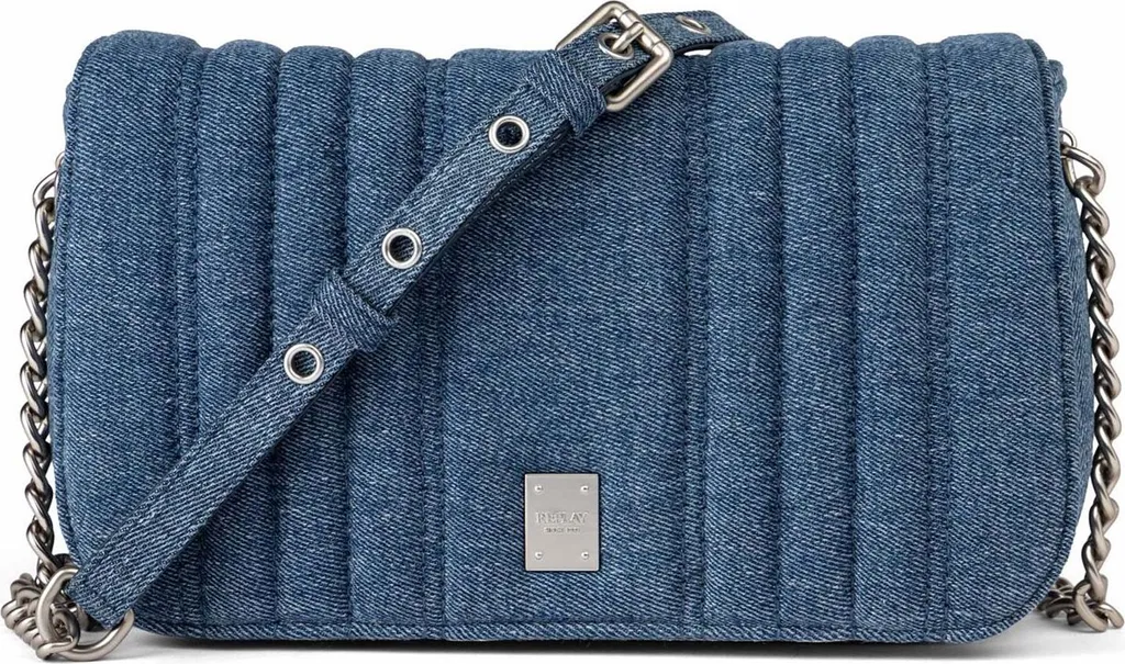 Sac en toile denim REPLAY bleu avec rabat et bandoulière réglable