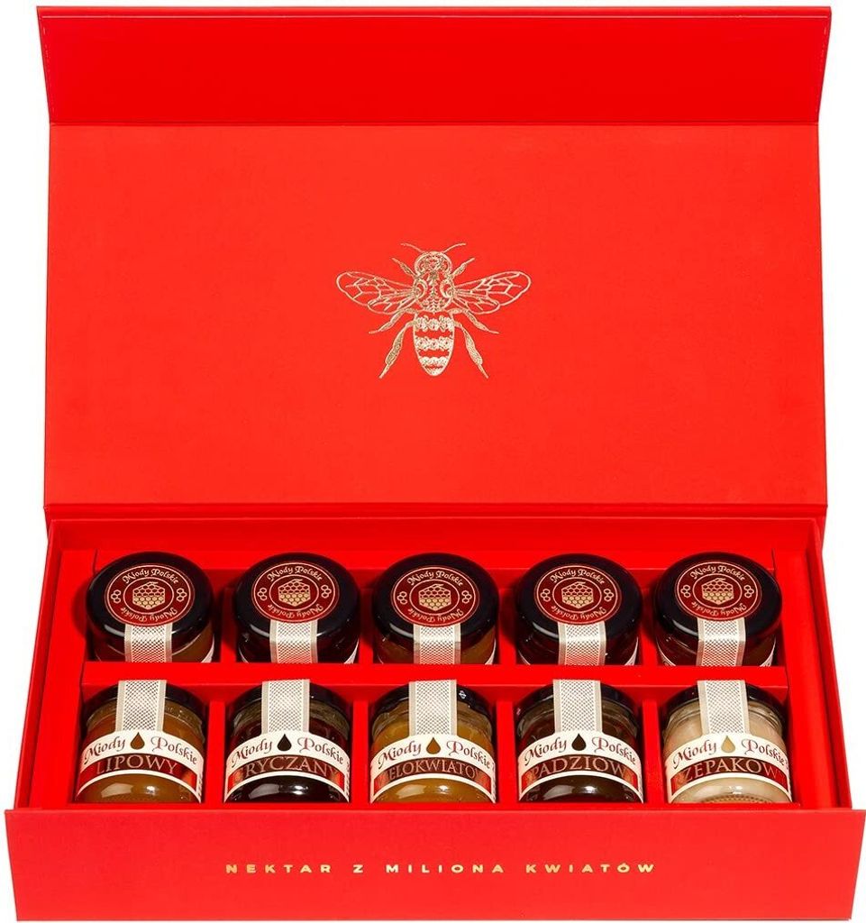 NATURAL FOOD Premium Honig Set aus UE - Mehrblumenhonige - Premium Gold - Geschenkset - Fünf Geschmacksrichtungen - 10 x 40g