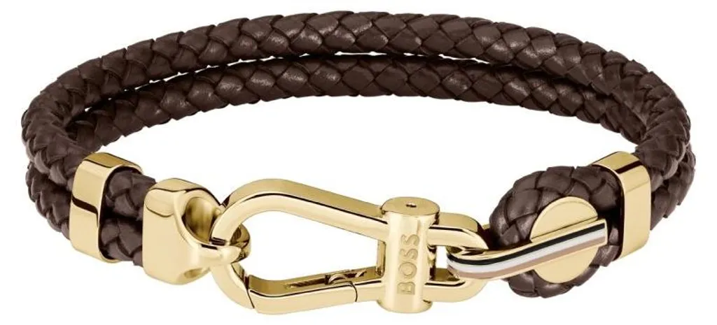 Bracelet homme en cuir tressé BOSS Ares Prime brun de luxe 1580700M