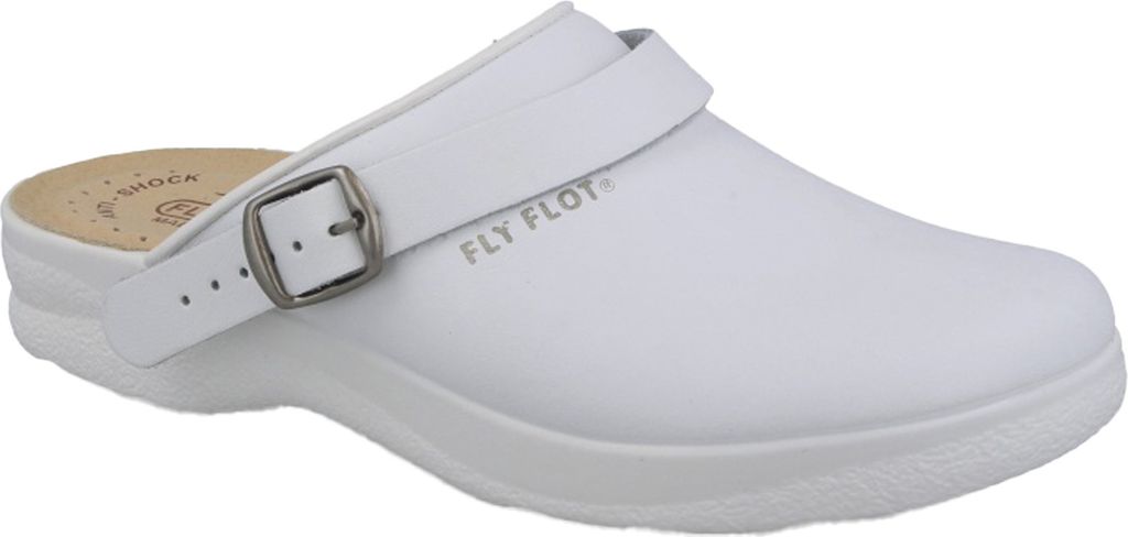 Fly Flot Damen Hausschuhe Leder Clogs Fersenriemen flach 320631 , Größe:41 EU, Farbe:Weiß