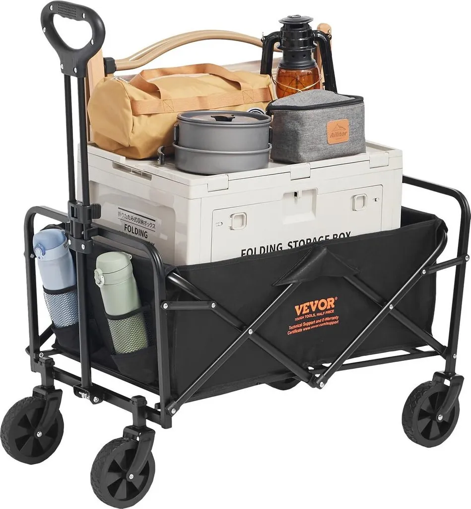 Chariot de sport pour camping et courses pliable avec porte-boissons