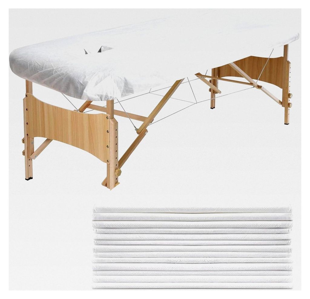 30 Stück Einweg-Spannlaken für Massageliegen, 110 x 215 cm mit Loch, Hygienelaken aus Vlies für Betten und Liegen