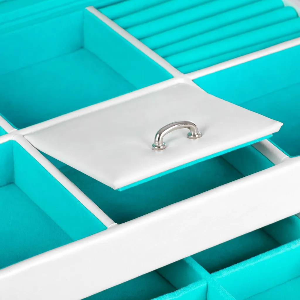 Coffret à bijoux blanc-turquoise multi-rangements avec doublure douce - 5