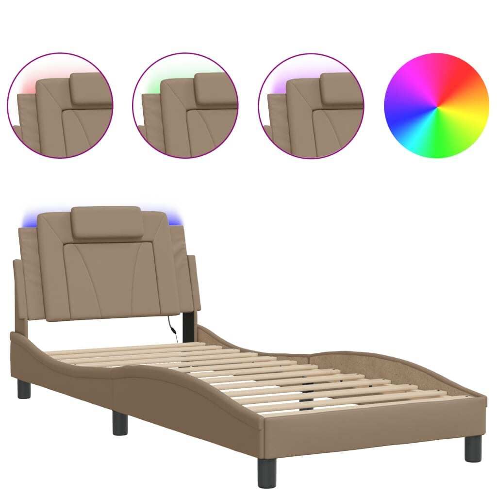 Bettgestell "Viana" mit LED ohne Matratze Cappuccino-Braun 90x200 cm Kunstleder