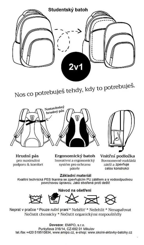 Explore Sac à dos étudiant 2 en 1 VIKI Lilla - Sac modulable et robuste