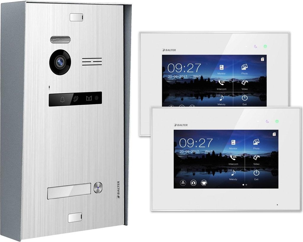 BALTER EVO Aufputz Silber 2-Draht BUS 2x7" Monitor Weiß Video Türsprechanlage Set für 1 Familienhaus