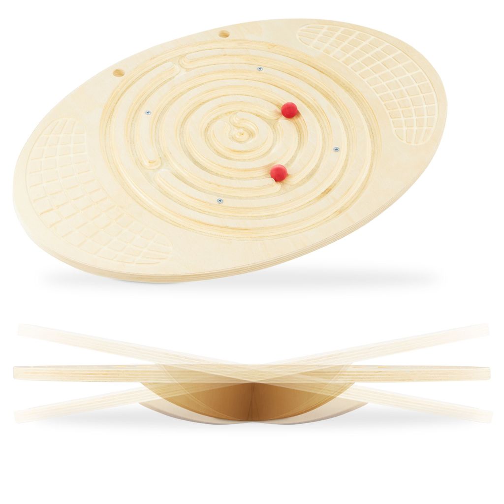 Tavola d'equilibrio in legno con labirinto e palline - Immagine del prodotto 