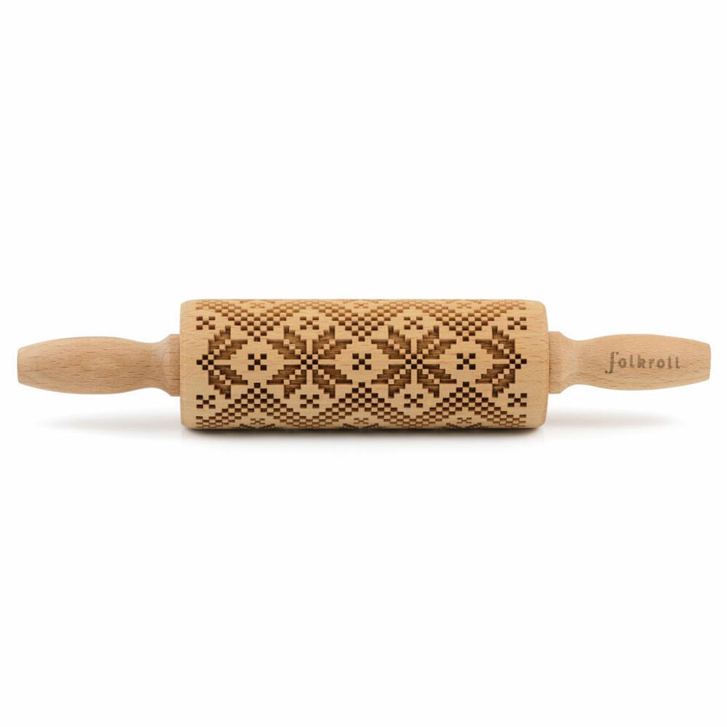 Folkroll Teigrolle Skandinavien Muster, junior, 23 cm, Nudelholz, Prägerolle, Muster, Motiv, Rolle, Buchenholz, 330456