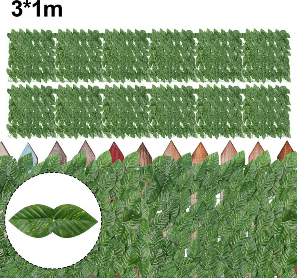 Jopassy 1*3M Sichtschutzhecke Windschutz Efeu Sichtschutz Balkonverkleidung Blätterzaun,Künstliche Hecke Sichtschutzhecke Pflanzen Hecke Wanddeko...