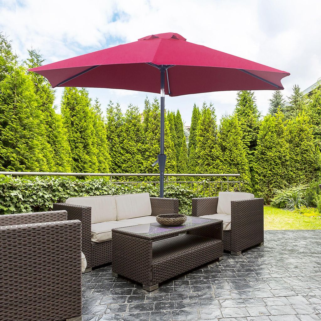 Knickschirm Sonnenschirm neigbar Rot, Gartenschirm Marktschirm mit Kurbel, Aluminium Polyester 180 g/m² | Ø 2,6 m | H 235 cm | 4,85 kg