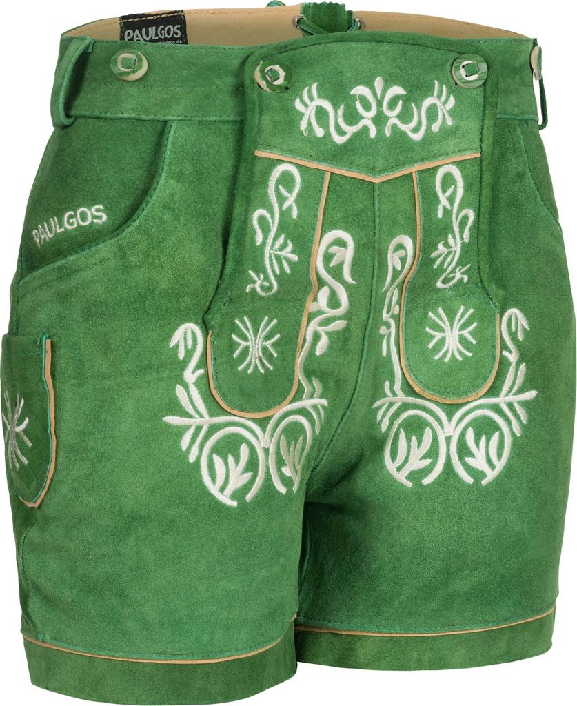 PAULGOS Damen Trachten Lederhose + Träger, Echtes Leder, Kurz in 8 Farben Gr. 34-50 M2