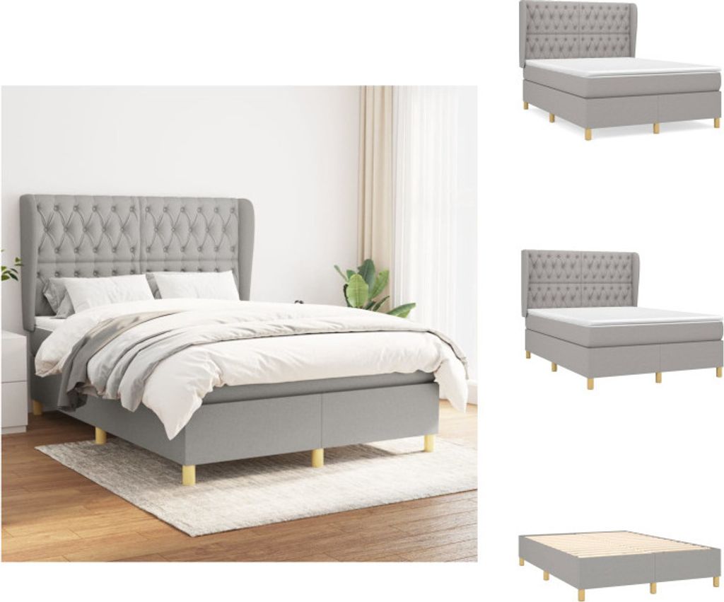 vidaXL Boxspringbett mit Matratze Hellgrau 140x190 cm Stoff - Betten & Bettgestelle