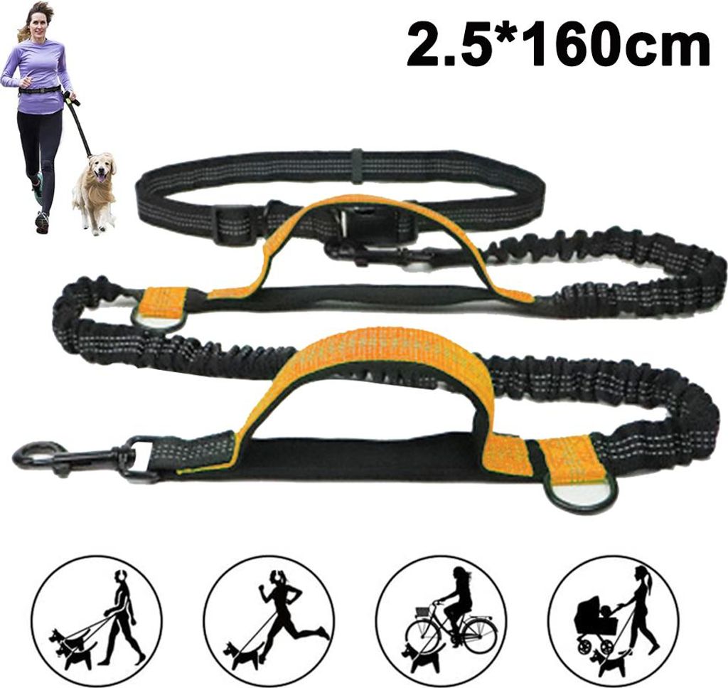 Hundeleine, verbesserte freihändige Hundeleine mit zwei Bungee-Seilen, lange Nylon-Hundeleine mit verstellbarem Hüftgurt zum Laufen