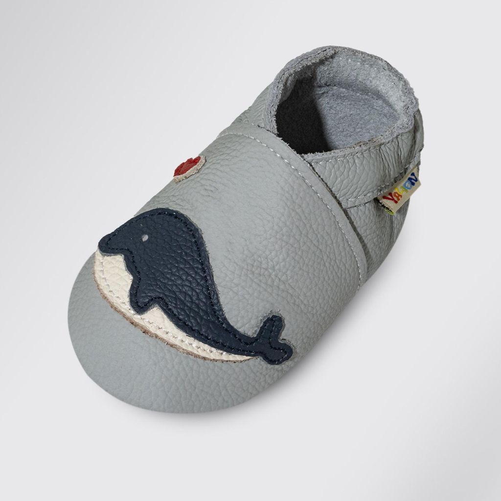 YALION Lauflernschuhe Baby Leder Krabbelschuhe Wal Hellgrau Produktbild 