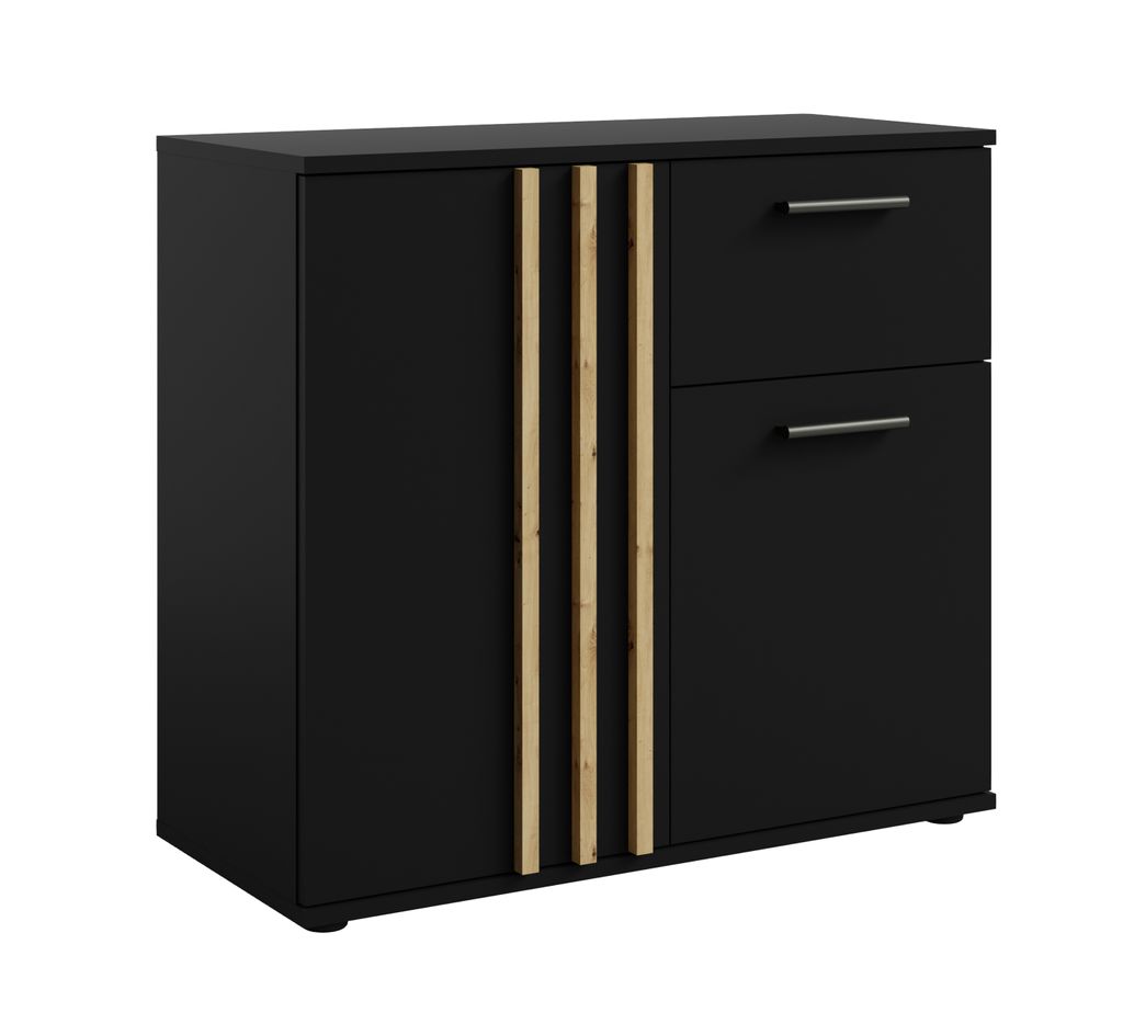 AX LIVING Kommode mit Schublade Turell 2T1S – 80 cm Schwarz