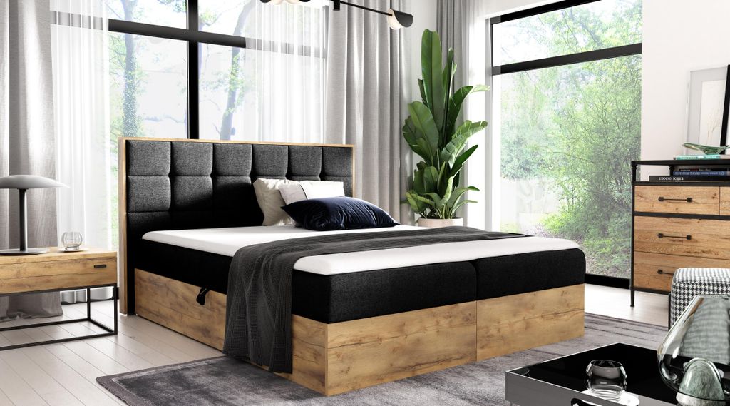 AX LIVING Boxspringbett 140x200 mit Bettkasten Vendio in Schwarz