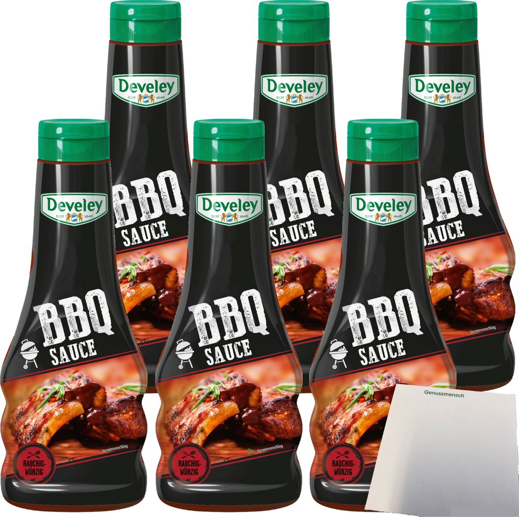 Develey Rauchig-würzige BBQ Sauce 6er Pack (6x250ml Flasche) + usy Block
