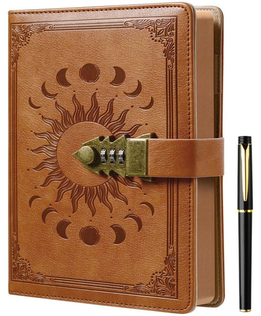 Diario con chiusura a chiave, formato A5, in pelle vintage, Immagine del prodotto 