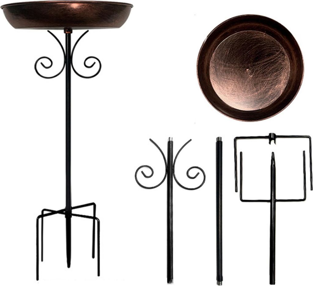 Retro-Vogelbad für den Außenbereich, 5-zackiger Metallpfahlsockel mit Schüssel, dekoratives Vogelbad, abnehmbarer Vogelfutterspender für die De...