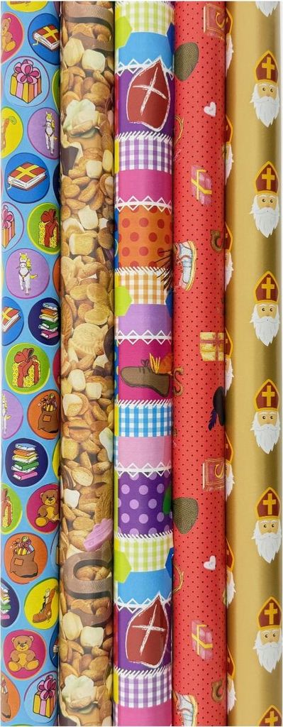 Sortiment an Sinterklaas-Geschenkpapier XXL - 3 Meter x 100 cm - 3 Rollen
