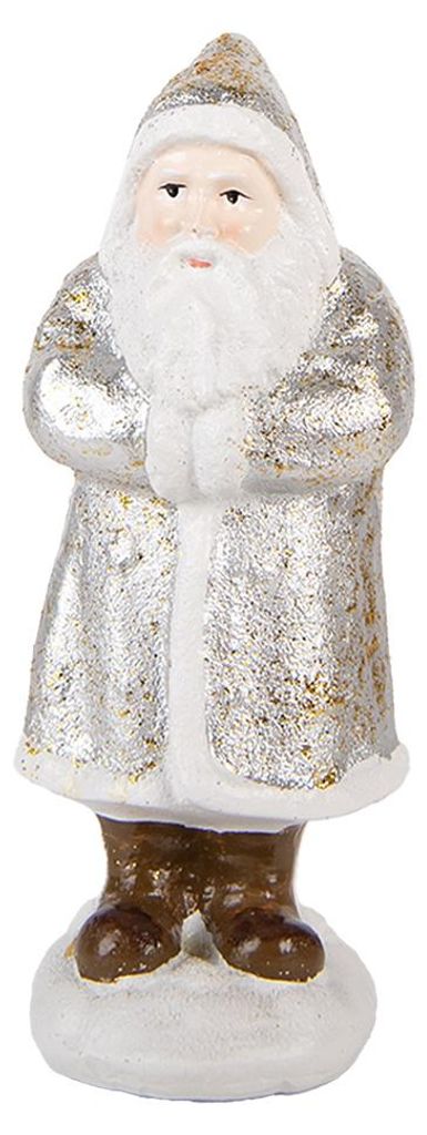 Clayre & Eef Weihnachtsdekorationsfigur Weihnachtsmann 7x7x16 cm Silberfarbig Kunststoff