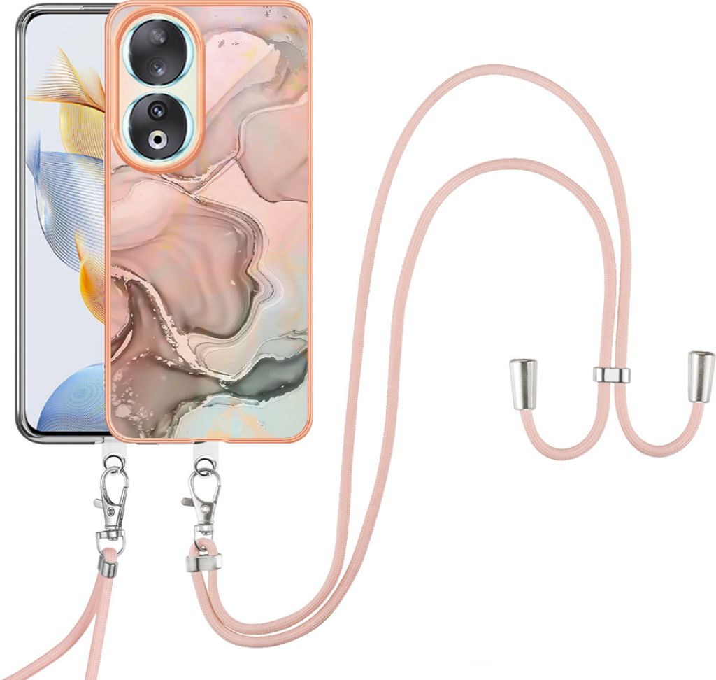 Handykette Hülle für Honor 90 5G Muster TPU Schutzhülle mit verstellbarem Tragegurt Beige