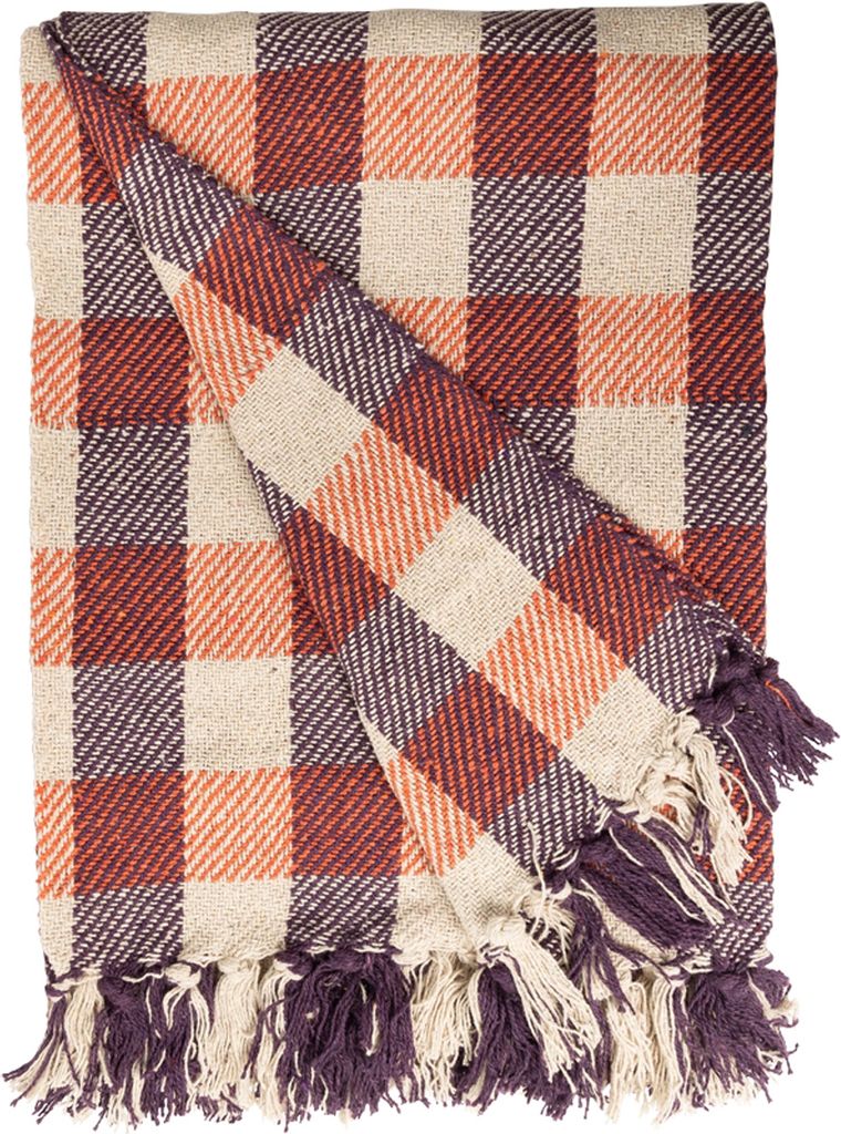 Decke Überwurf Würfel 100% Baumwolle 130x180 cm Skandinavisch Violett-Orange