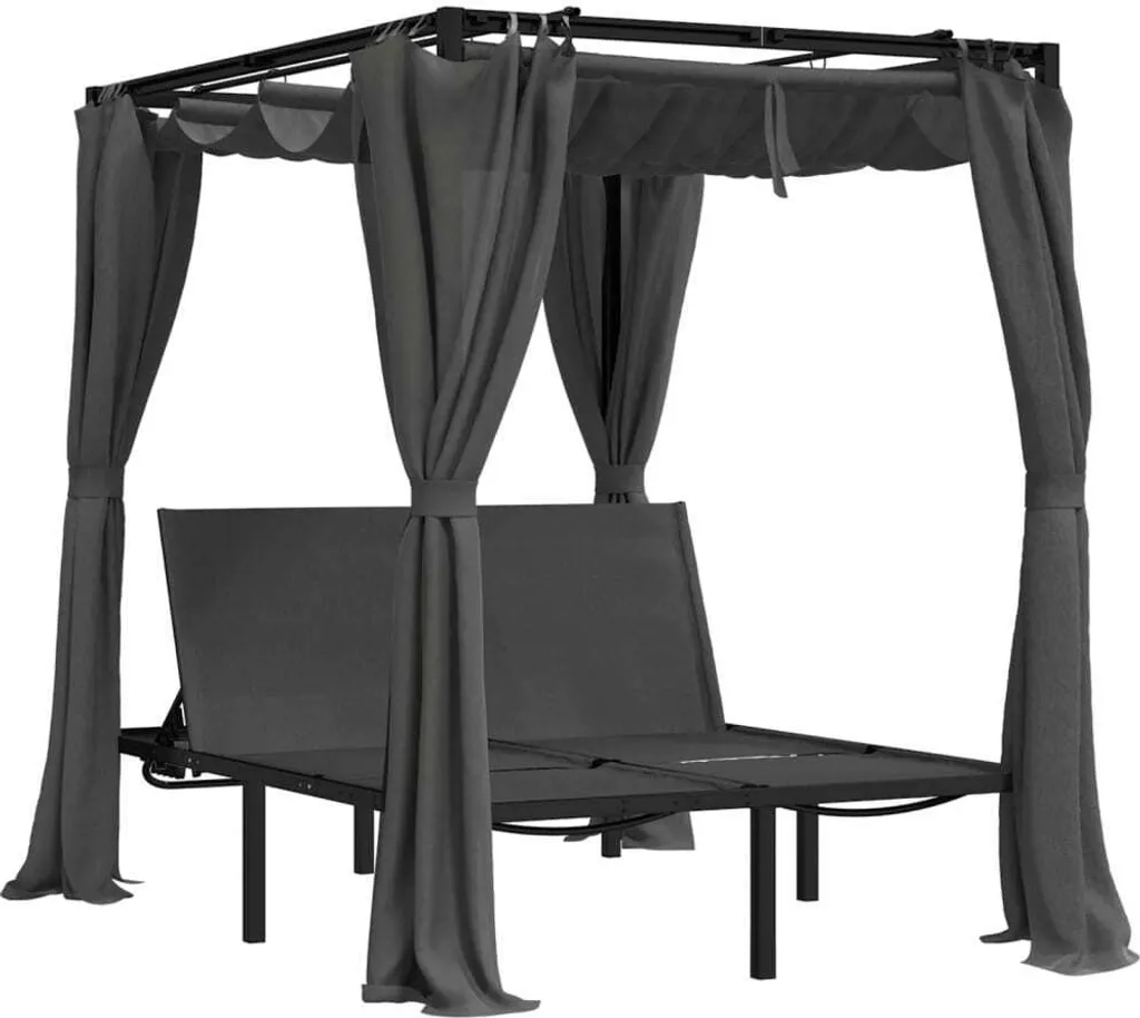 vidaXL Bain de soleil double anthracite avec rideaux et baldaquin XL