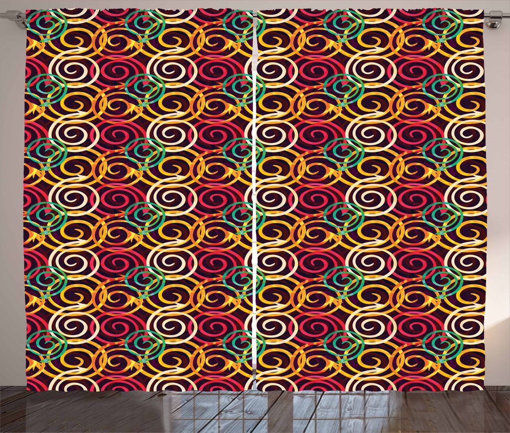 ABAKUHAUS Abstrakt Rustikaler Gardine, Curved Spiral Arrows, Schlafzimmer Kräuselband Vorhang mit Schlaufen und Haken, 280 x 245 cm, Mehrfarbig