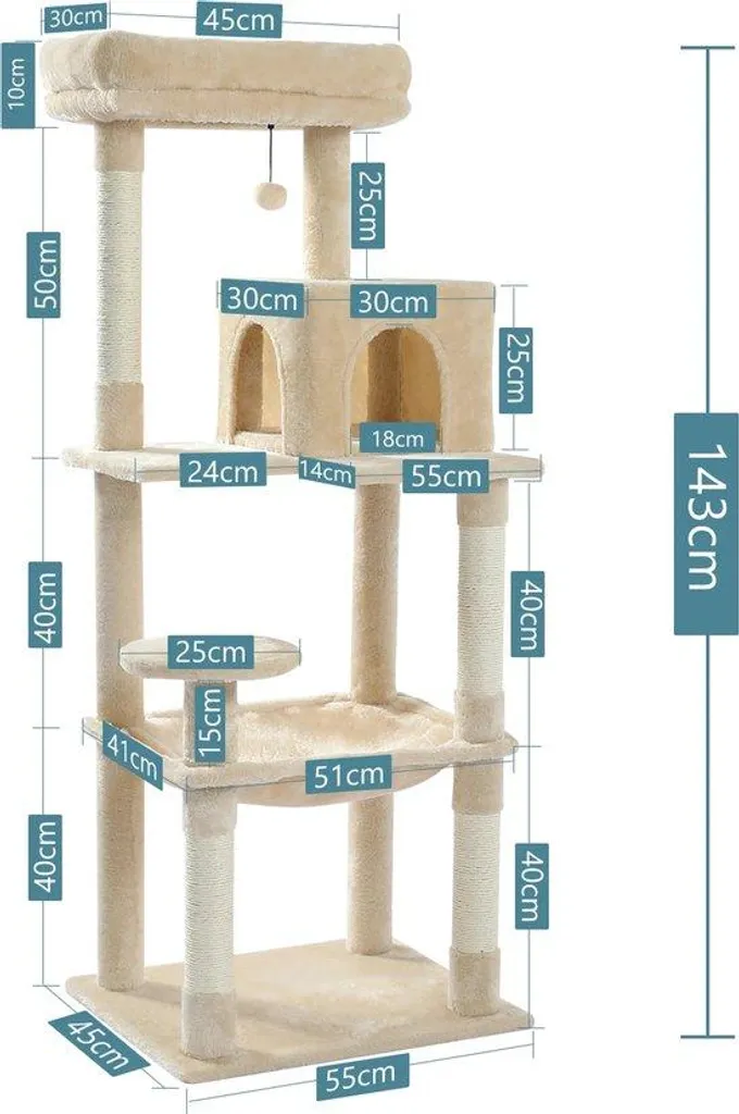 Arbre à chat Stable 143 cm : Fini les griffes sur le canapé en Beige