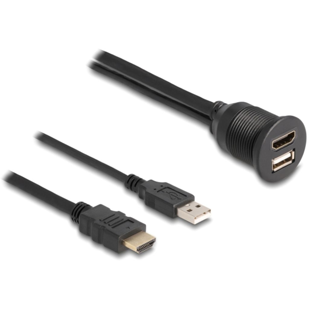 Delock HDMI / USB Verlängerungskabel - USB, HDMI männlich zu USB, HDMI weiblich - 1 m - Schwarz - unterstützt 4K 60 Hz (3840 x 2160)