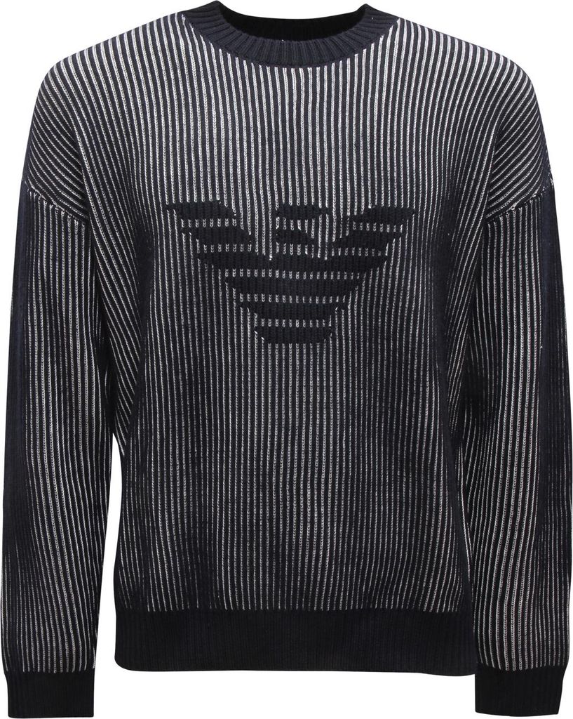 M6732 Maglione Uomo Emporio Armani Man Wool Blend Sweater Navy