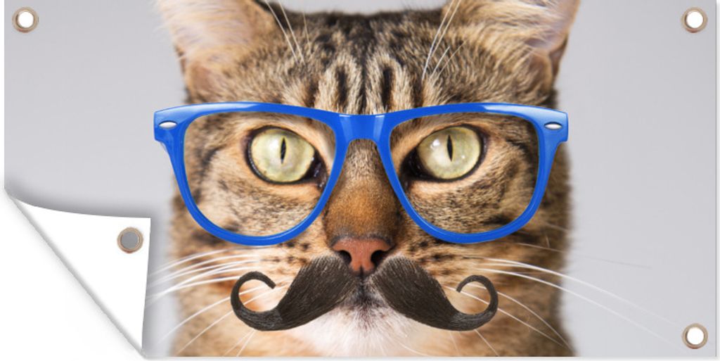 MuchoWow 80x40 cm Outdoor-Poster Gartendeko Sichtschutz Garten Poster für den Garten Katze - Brille - Schnauzbart - Hipster