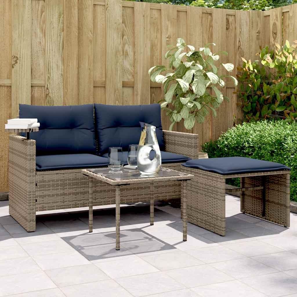 Möbel 3-teiliges Gartensofa-Set mit Kissen, grau, Polyrattan - Gartensofas CC4925