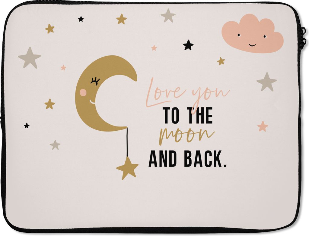 MuchoWow Laptop Hülle 17 Zoll Laptoptasche Sprichwörter - Liebe dich bis zum Mond und zurück - Zitate - Kinder - Baby - Mädchen - Zipper - Sc...