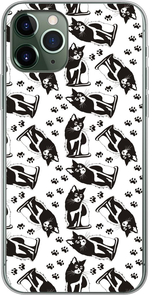 MuchoWow Handyhülle Schutzhülle Hülle für Telefoonhoesje iPhone 11 Pro Muster - Katze - Schwarz - Weiß - Jungen - Mädchen - Kinder - Kind S...