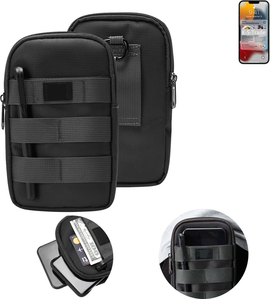 K-S-Trade Holster Gürtel Tasche kompatibel mit Apple iPhone 13 Pro Max Handy Tasche Schutz Hülle dunkel-grau viele Fächer, 1x