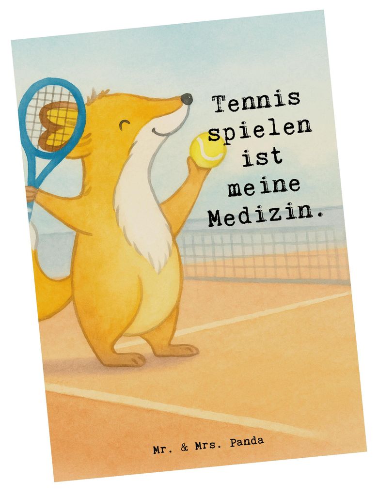 Mr. & Mrs. Panda Postkarte Fuchs Tennis spielen Design - Weiß - Geschenk, Ballsportart, Tennisclub, Grußkarte, Ansichtskarte, bildkarte, Postkart...