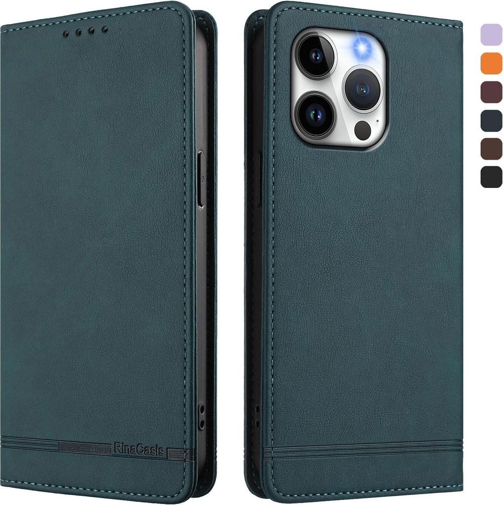 Hülle für iPhone 13 Pro, Retro Kunstleder Ständer Klapphülle mit Kartenfächer und Magnetische Grün