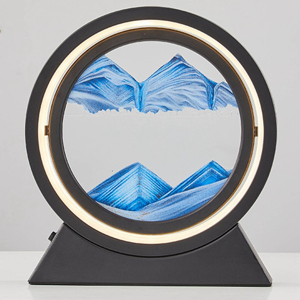Sandbild Zum Drehen mit LED Nachtlicht,Sandkunstbild  Nachttischlampe 3D Fließende Sandkunst Bewegende Sandkunst(blau)