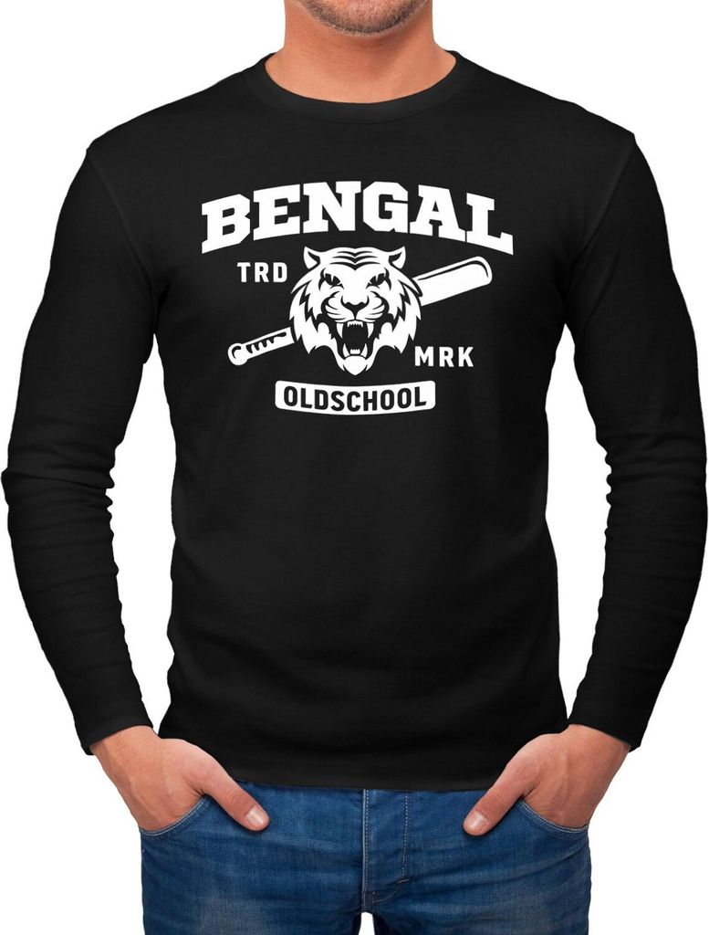 Herren Longsleeve Bengal Tiger Baseball Sport USA Langarm-Shirt Fashion Streetstyle Neverless schwarz XXL