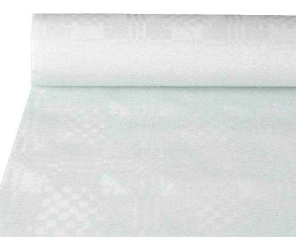 350x PAPSTAR Papiertischtuch mit Damastprägung 10 m x 1,2 m weiss | Folie (1 Rolle)