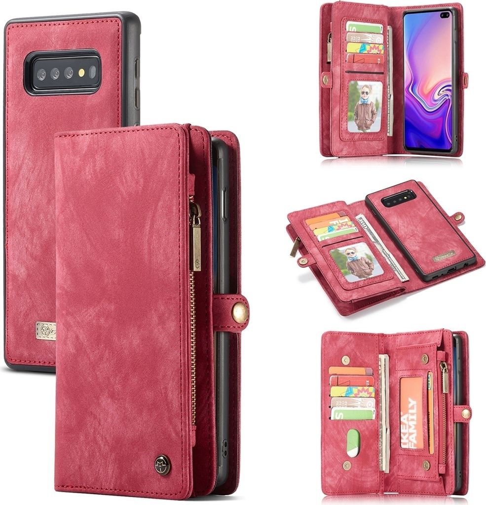 Caseme 008 Samsung Galaxy S10 Hülle Abnehmbare 2in1 Klapphülle Geldbörse - Rot