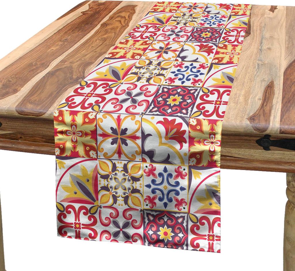 ABAKUHAUS marokkanisch Tischläufer, Italienische Kultur inspiriert floralen Elementen westlichen Zivilisation Ornamental Pattern, 40 x 180 cm, Meh...