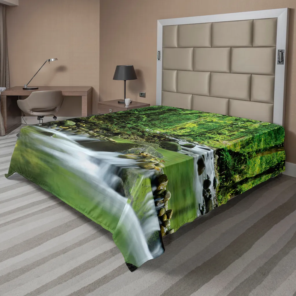 Drap plat pour lit décoratif ambiance zen forêt humide 244 x 205 cm