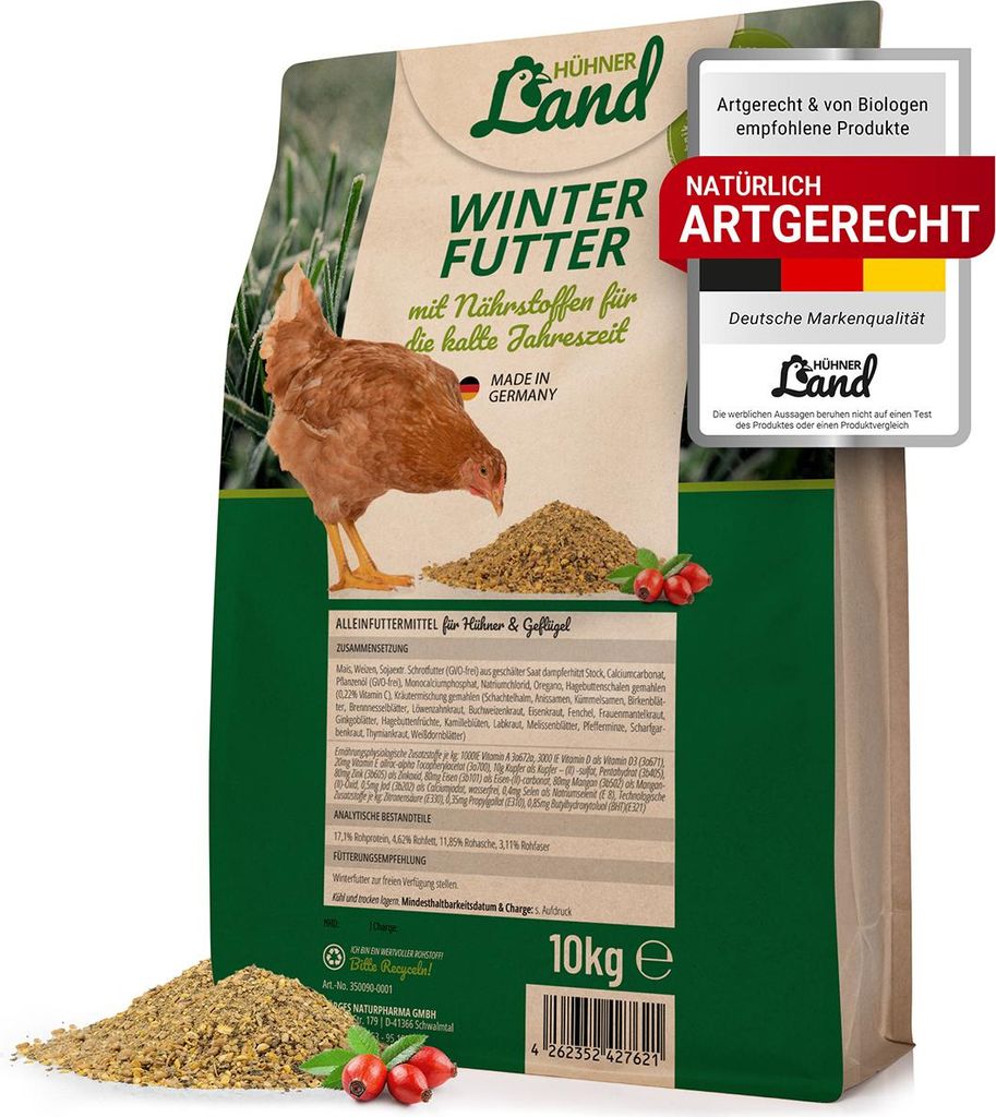 HÜHNER Land Hühnerfutter – Winterfutter für Hühner 10kg I Hühner Winterkorn, Hühnerfutter Ohne Gentechnik und Zusätze, Alleinfutter winter...