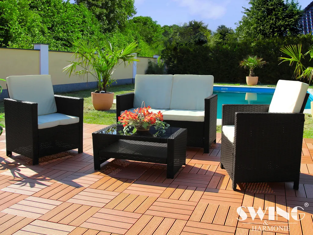 Salon de jardin pour terrasse et balcon - Ensemble 4 places en rotin