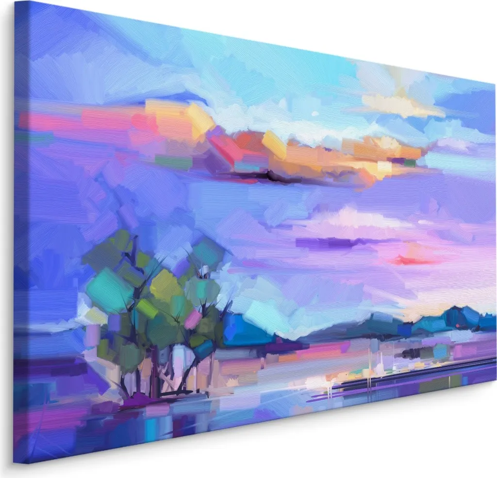 Quadro su Tela 70x50 Mare e Alberi Astratto - Stampa Artistica XXL